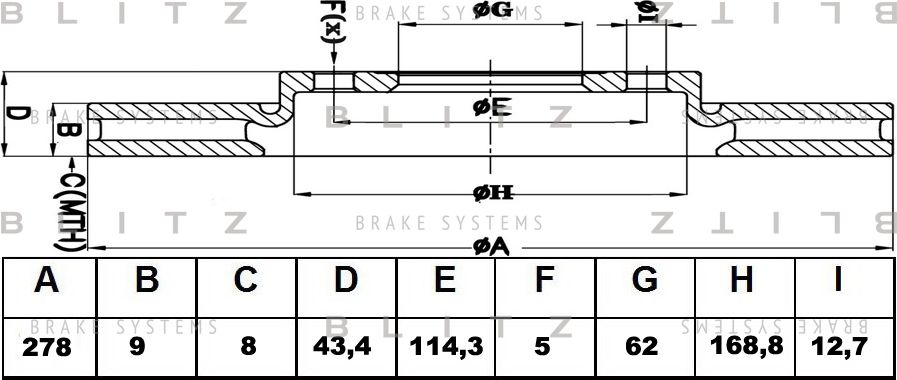 Диск тормозной FIAT/SUZUKI SEDICI/SX4 06- задн. (Blitz). Артикул BS0451