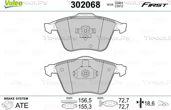Тормозные колодки Valeo First передние для Volvo C70 II 2006-2013. Артикул 302068