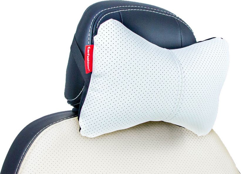 Подушка под шею CarFashion ортопедическая Экокожа, цвет Черный/Черный/Белый. Артикул 41074