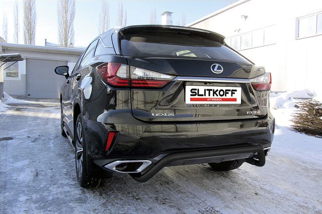 Защита Slitkoff заднего бампера d57 скоба для Lexus RX350 IV 2015-2026 Черная. Артикул LRX15-008B