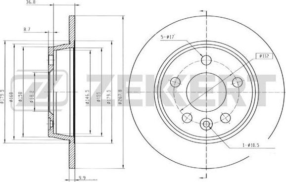 Тормозной диск Zekkert для Ford Galaxy I 1995-2006. Артикул BS-5197B