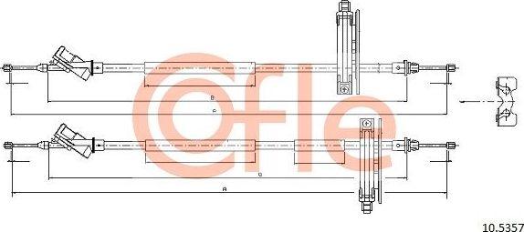 Трос ручника (тросик ручного тормоза) Cofle задний для Ford Focus I 1998-2005. Артикул 10.5357