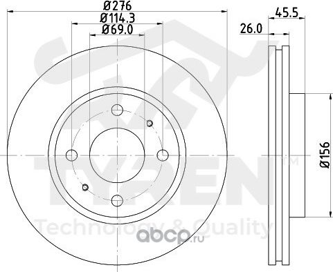 Тормозной диск (Tyren). Артикул TYR1013931