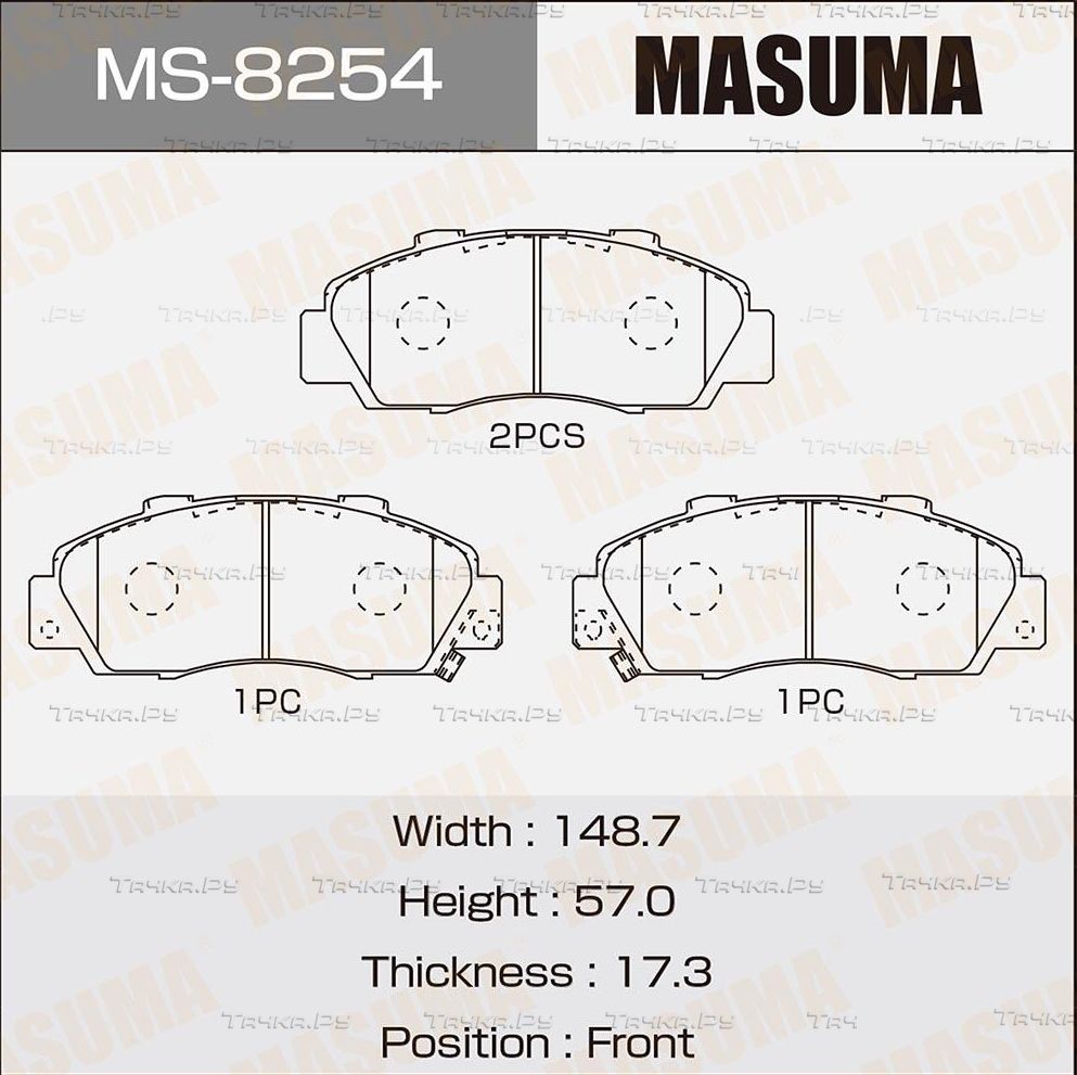 Тормозные колодки Masuma передние для Honda Odyssey I 1997-1999. Артикул MS-8254