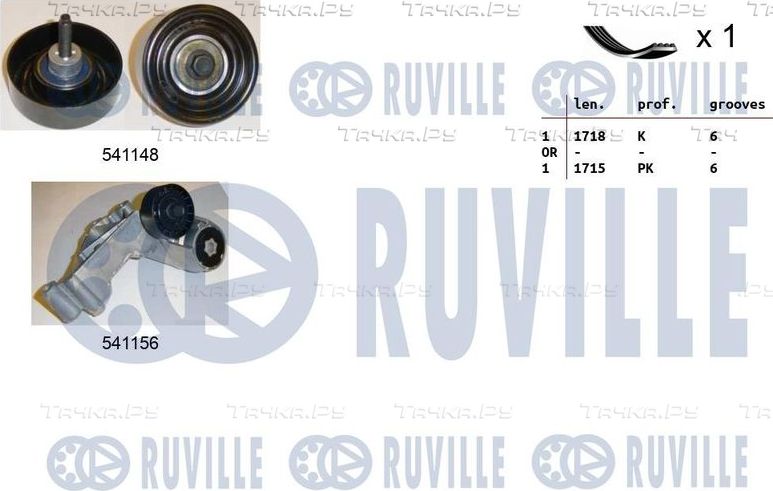 Приводной ремень поликлиновой с роликами (комплект) Ruville для Ford Focus I 1998-2005. Артикул 570143