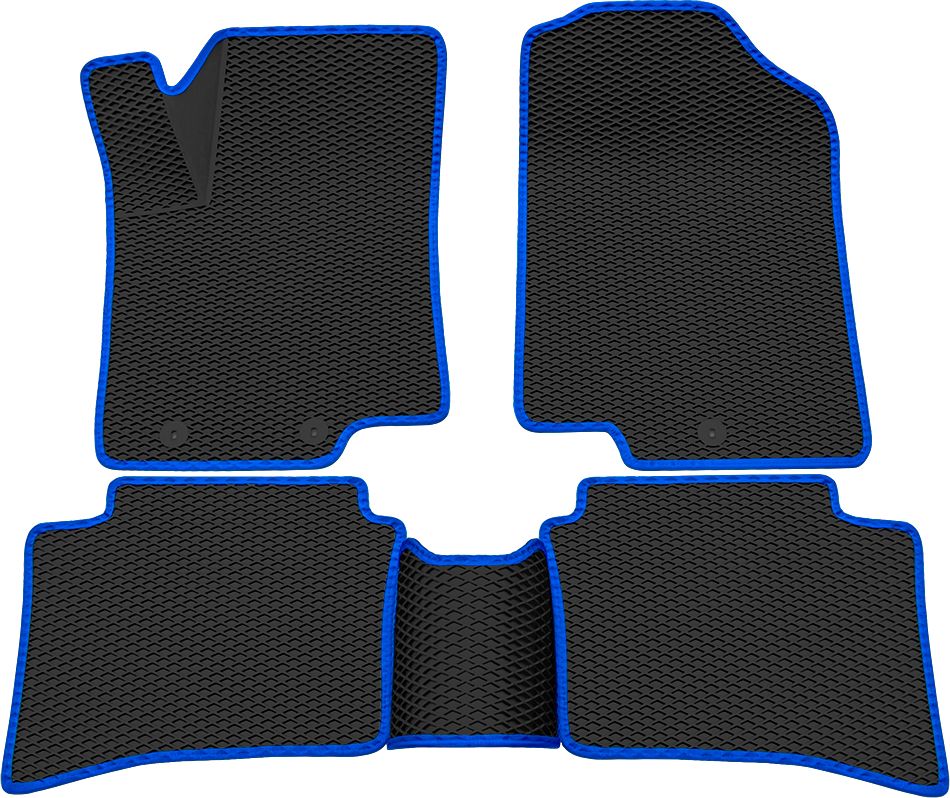 Коврики Rezkon 3D EVA Ромб резиновые для салона Kia Rio III 2011-2017 Синий кант. Артикул 9221020203