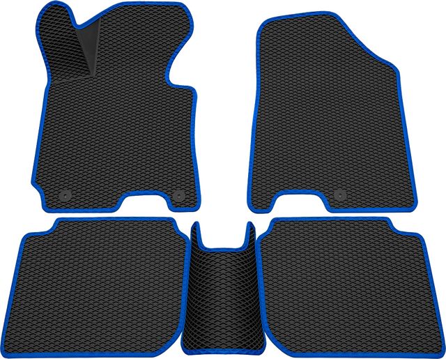 Коврики Rezkon 3D EVA ромб резиновые для салона Kia Cerato III 2013-2018 Синий кант. Артикул 9221010203