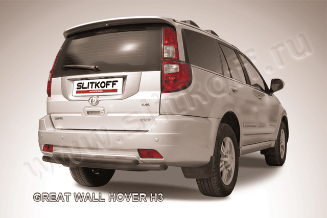 Защита Slitkoff заднего бампера d57/42 двойная ЧЕРНАЯ матовая для Great Wall Hover H3 2010-2014. Артикул GWHN-H3-010B