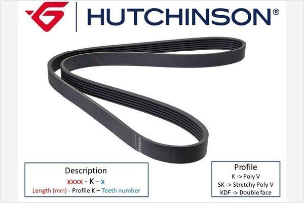 Приводной ремень поликлиновой Hutchinson Poly-V для BMW 7 V (F01/F02/F04) 2012-2015. Артикул 942 K 8