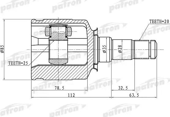 Шрус внутренний (граната) Patron передний левый для Toyota Carina E 1992-1997. Артикул PCV1437