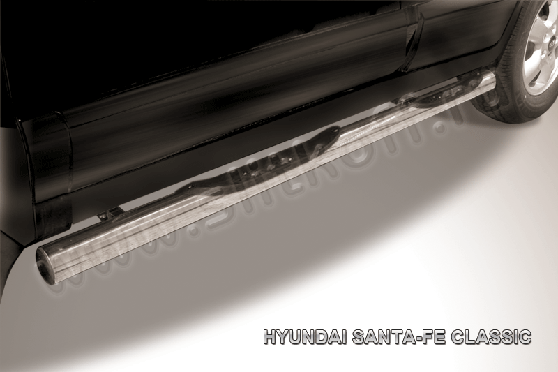 Пороги Slitkoff труба d76 с проступями для Hyundai Santa Fe Classic (Таганрог) 2001-2013. Артикул HSFT010