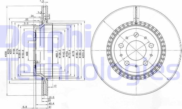 Тормозной диск Delphi. Артикул BG3782C