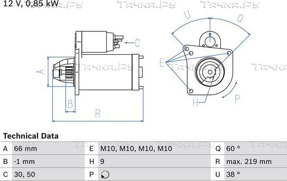 Стартер Bosch для Renault 21 1986-1994. Артикул 0 986 010 310