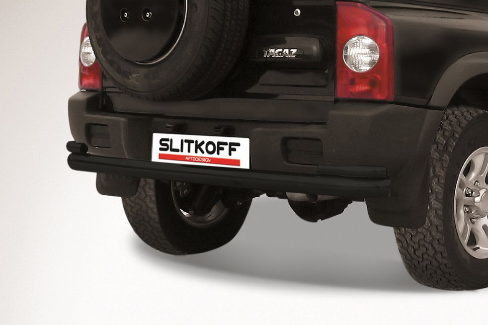 Защита Slitkoff заднего бампера d76/42 двойная ЧЕРНАЯ матовая для ТагАЗ Tager 5-дв. 2008-2026. Артикул TAT5d012B