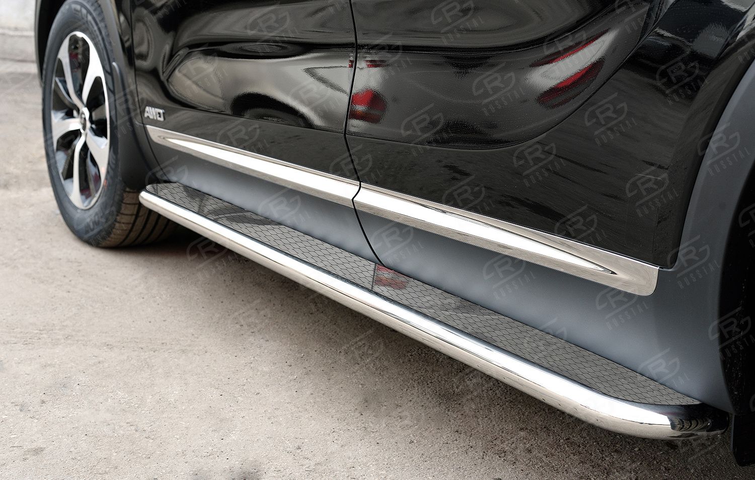 Защита порогов РусCталь труба d42 с листом (вариант 3) для Kia Sorento III Prime 2014-2017. Артикул KSPL-0022133