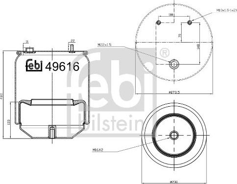 Пневмоподушка (пневморессора) Febi Bilstein задняя для DAF XF 2012-2026. Артикул 49616