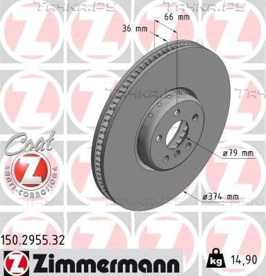 Тормозной диск Zimmermann FORMULA F передний правый для BMW 3 VII (G2x) 2019-2026. Артикул 150.2955.32