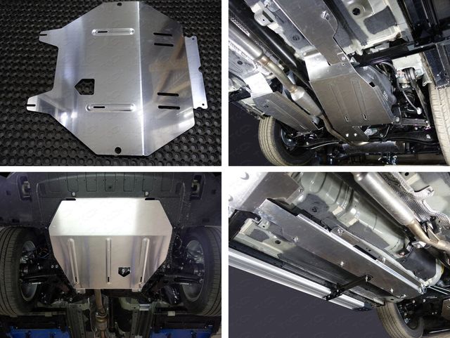 Защита алюминиевая ТСС (4 мм) для картера, КПП, топливопровода, бака (2 шт) Mitsubishi Outlander 2WD 2012-2015, 2015-2022. Артикул ZKTCC00264K