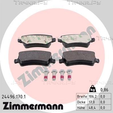 Тормозные колодки Zimmermann задние для Volvo XC70 II 2007-2016. Артикул 24496.170.1