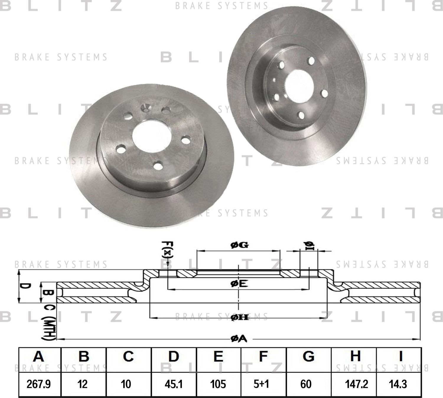 Диск тормозной GM CRUZE/ASTRA 09- задн. (Blitz). Артикул BS0312
