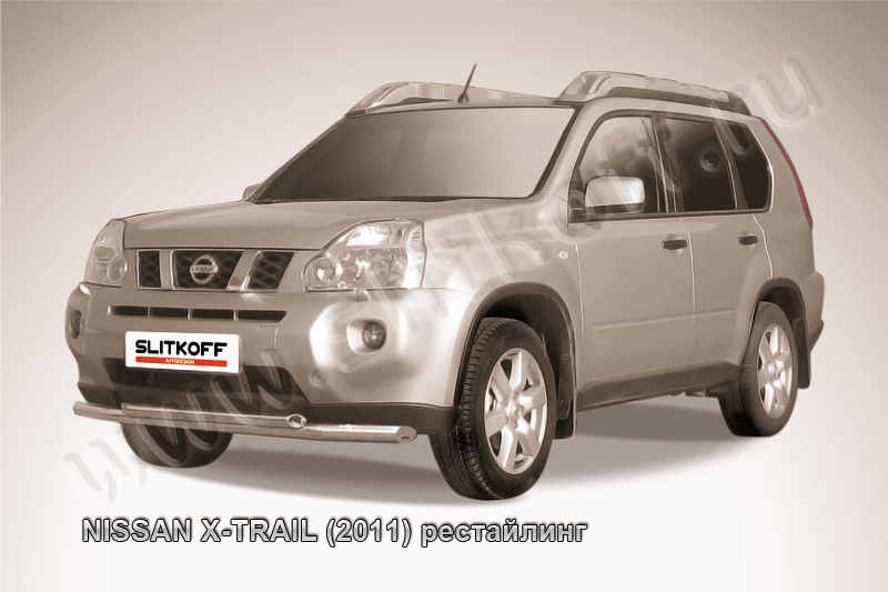 Защита Slitkoff переднего бампера d57/57 двойная для Nissan X-Trail T31 2011-2014. Артикул NXT11-003
