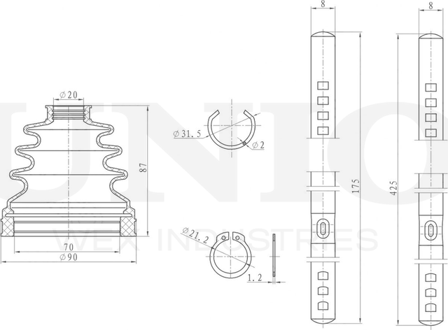 Пыльник ШРУС, комплект (Unio). Артикул DUC-30104K