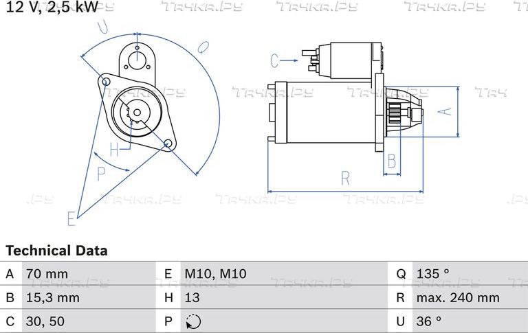 Стартер Bosch для Mercedes-Benz GLE I (W166) 2015-2016. Артикул 0 986 024 590