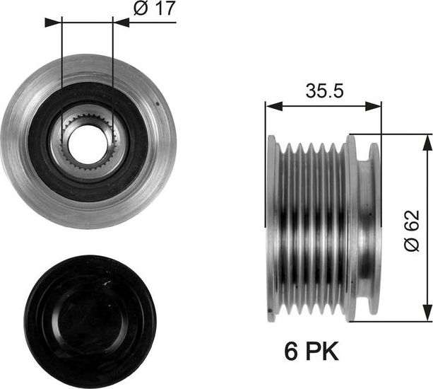 Муфта генератора обгонная Gates DriveAlign® для Volkswagen Passat B7 2010-2015. Артикул OAP7044