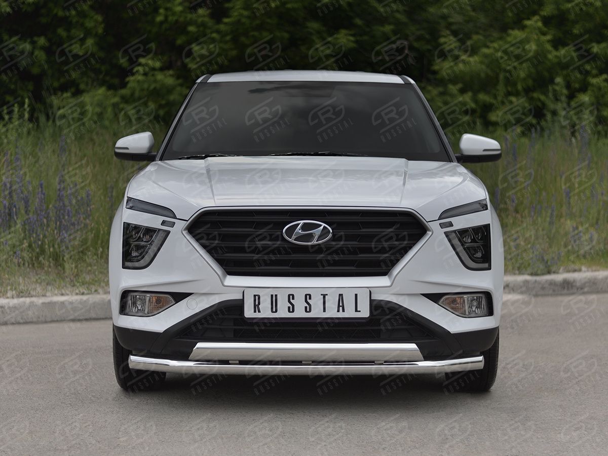 Защита RusStal переднего бампера d63 секции-d75x42 дуга для Hyundai Creta II 2021-2026. Артикул HCRZ-003819