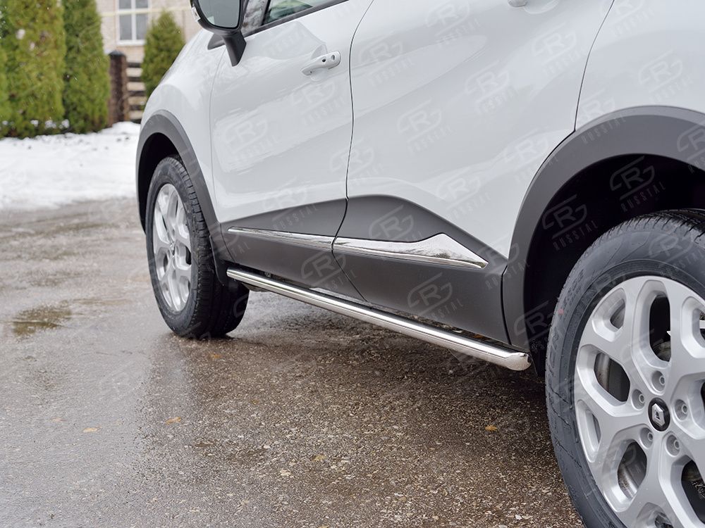 Защита RusStal порогов труба d42 (Вариант 1) для Renault Kaptur 2016-2026. Артикул RKPT-0024691