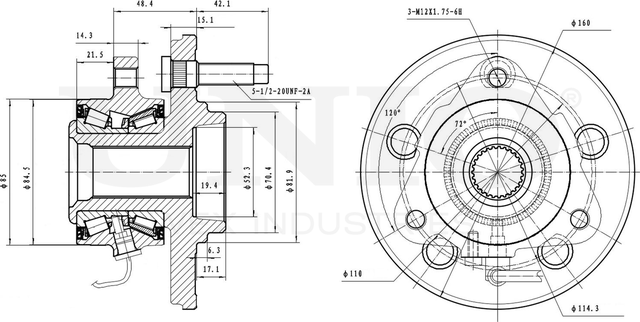 Ступица колеса с интегрированным подшипником (Unio). Артикул HUB-20194