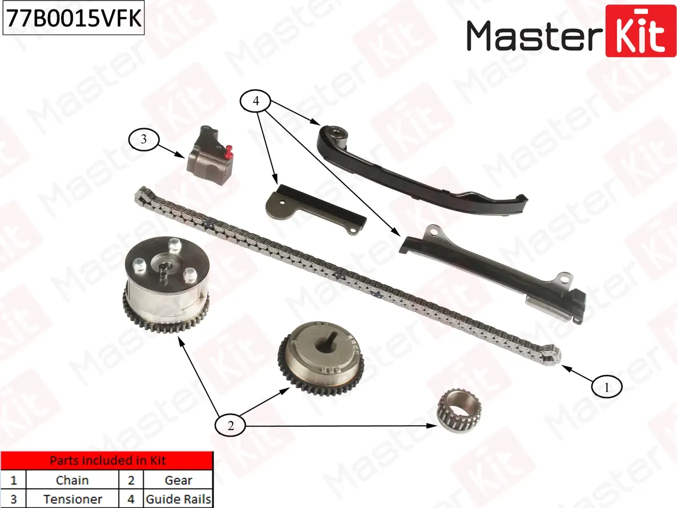 77B0015VFK Комплект цепи ГРМ NISSAN Almera/Tino 1.5i-1.8i 16V QG15/QG18DE 00-(VVT) (Master KIT) Master KIT. Артикул 77b0015vfk
