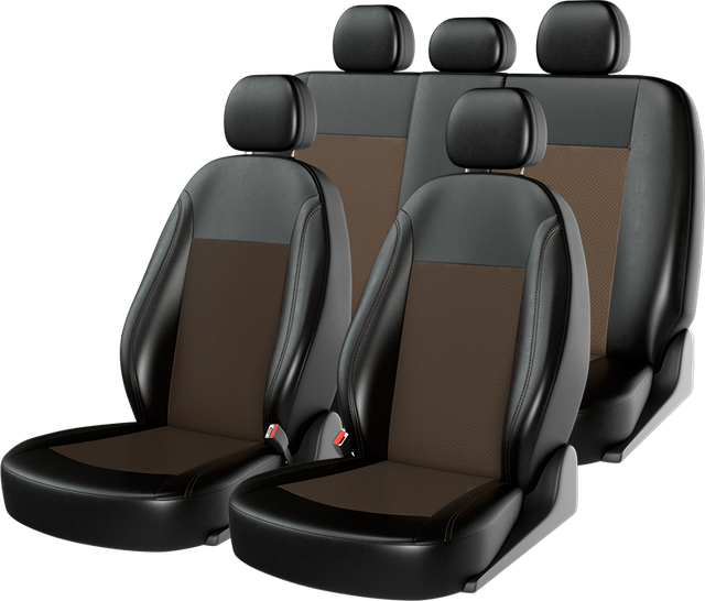 Чехлы универсальные CarFashion Atom Leather на сидения авто, цвет Черный/Коричневый/Коричневый. Артикул 10945