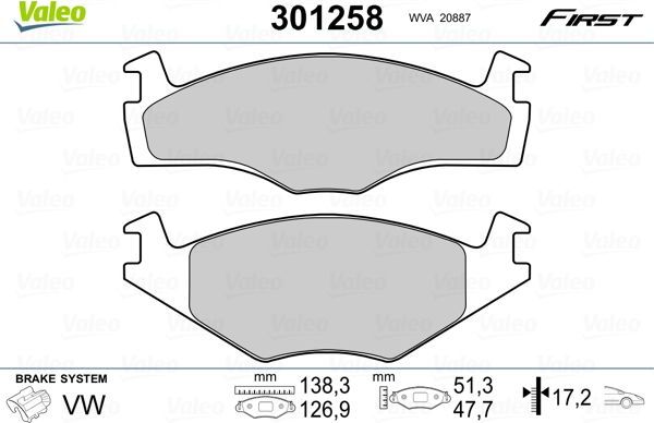 Тормозные колодки Valeo First. Артикул 301258
