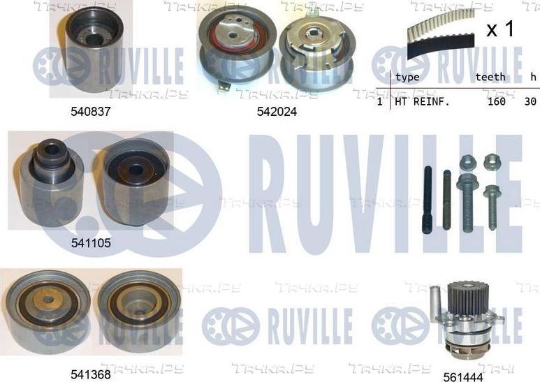 Помпа (водяной насос) с комплектом ремня ГРМ Ruville для SEAT Leon II 2006-2012. Артикул 5503052