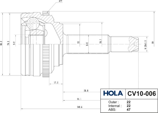 Шрус наружный (граната) HOLA. Артикул CV10-006