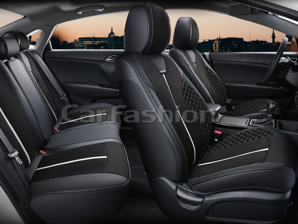 Чехлы универсальные каркасные CarFashion 5D Marshal Plus на сидения авто, цвет Черный/Черный/Белый. Артикул 27287