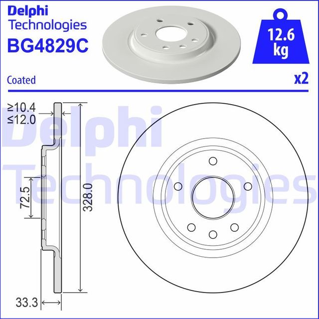 Тормозной диск Delphi задний для Dodge Journey I 2008-2026. Артикул BG4829C