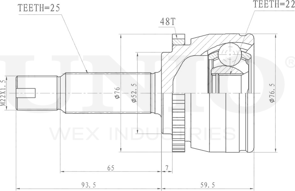 ШРУС наружный (Unio). Артикул CVJ-20003