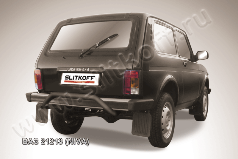 Защита Slitkoff заднего бампера d57 (скоба) для ВАЗ 21213 Нива, 4х4 3 дв 1976-2026 Черная. Артикул Niv010B