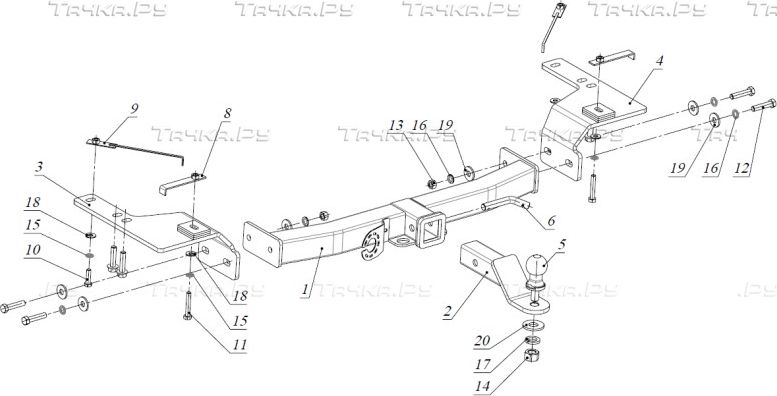 Фаркоп Bizon для Toyota Land Cruser 200 2007-2021 с накладкой из нержавеющей стали. Быстросъемный крюк. Артикул FA 0859-E(N)