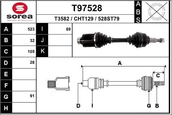 Полуось (привод в сборе, приводной вал) EAI. Артикул T97528