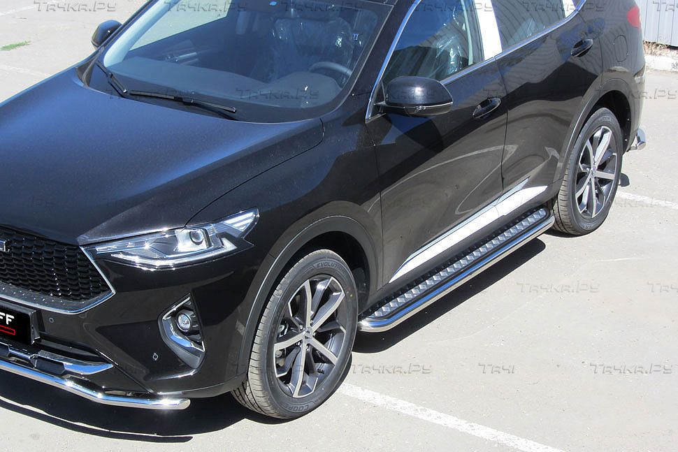 Защита порогов Slitkoff d57 с листом для Haval F7 2019-2026. Артикул HavF7007