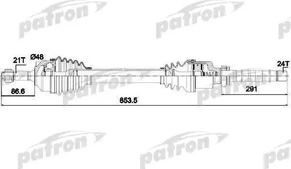 Полуось (привод в сборе, приводной вал) Patron передняя правая для Citroen C2 2003-2009. Артикул PDS0130