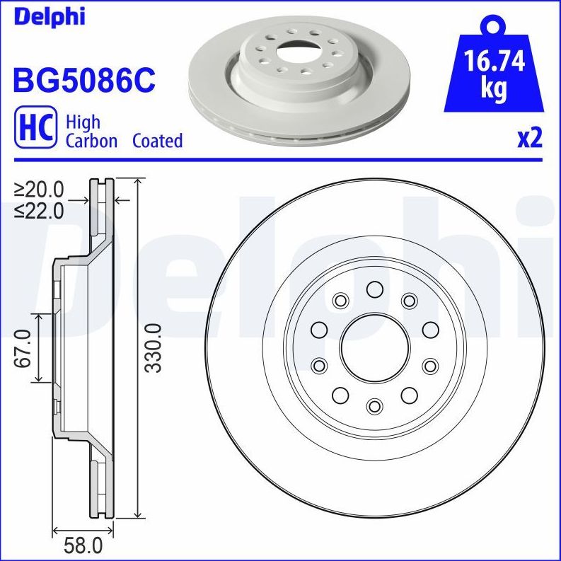 Тормозной диск Delphi. Артикул BG5086C
