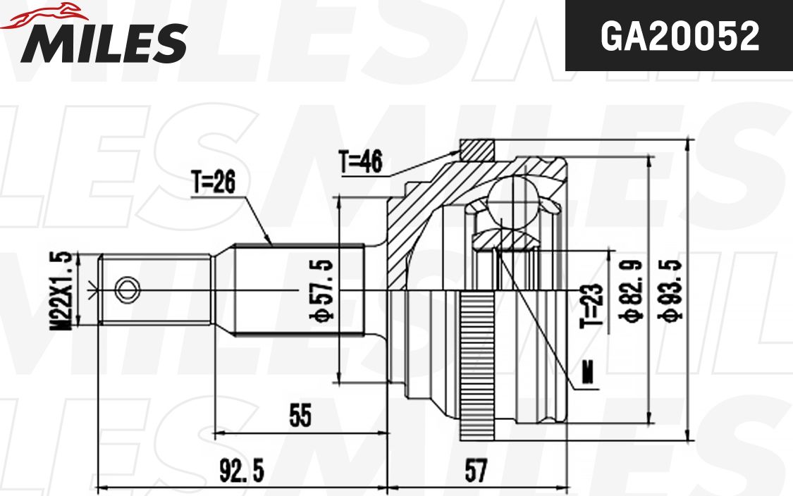 Шрус наружный (граната) Miles передний для Chrysler Sebring II 2001-2007. Артикул GA20052