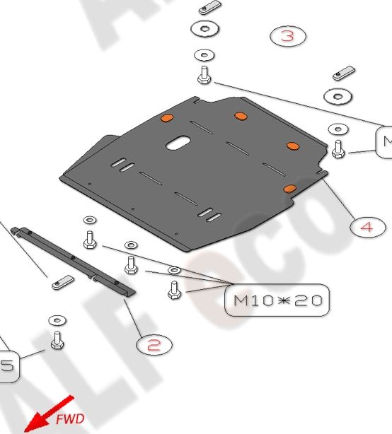 Защита алюминиевая Alfeco для картера и КПП Chrysler Sebring II 2001-2006. Артикул ALF.25.01 AL4
