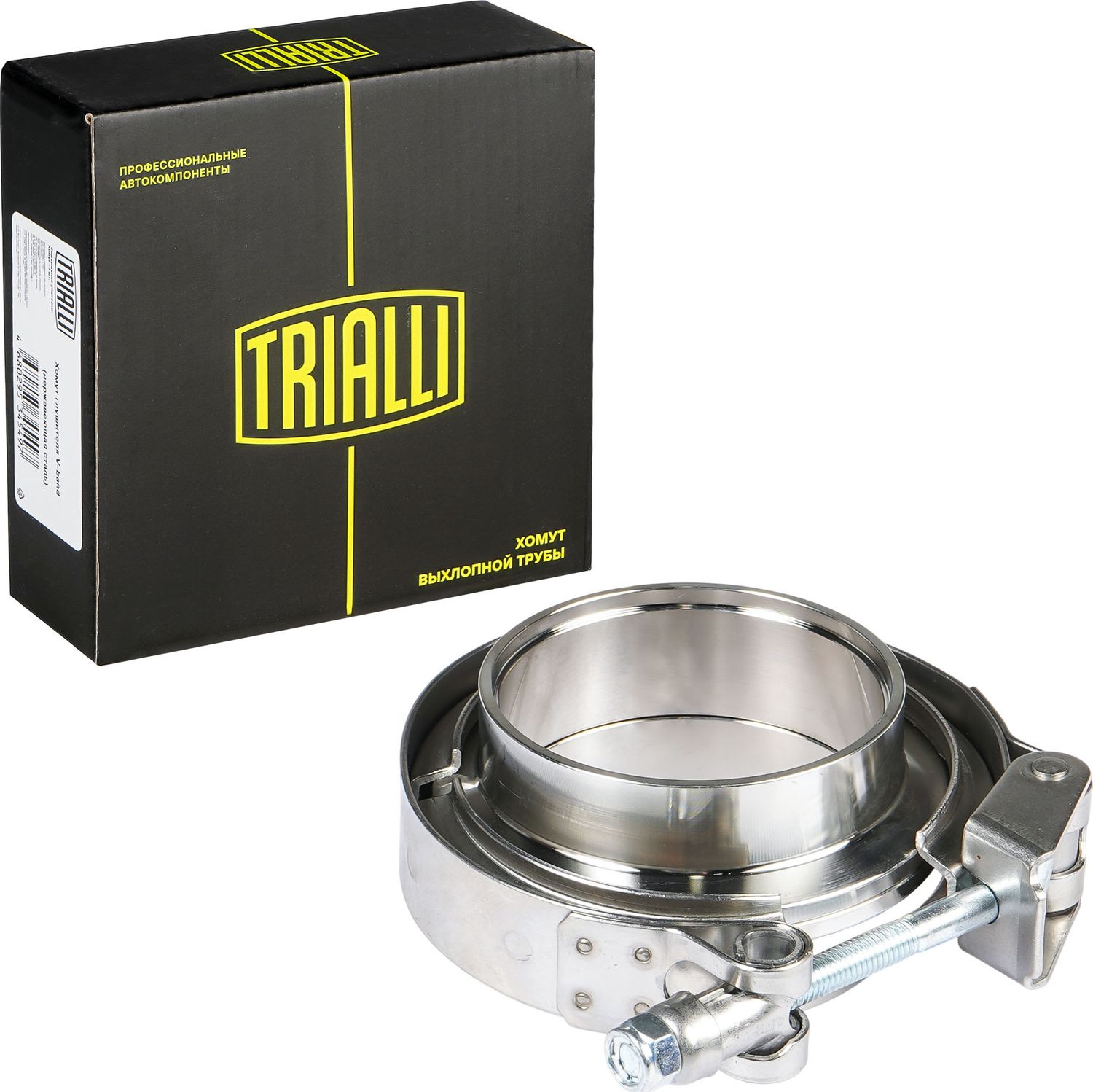 Хомут глушителя V-band быстросъемный с фланцами D=57 мм (нерж. сталь) (VC 57 SS) (Trialli) Trialli (высококачественная сталь). Артикул VC 57 SS