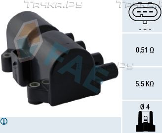 Катушка зажигания FAE для Chevrolet Spark III 2010-2016. Артикул 80317