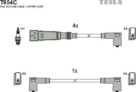 Высоковольтные провода (провода зажигания) (комплект) Tesla для SEAT Inca I 1997-2000. Артикул T654C
